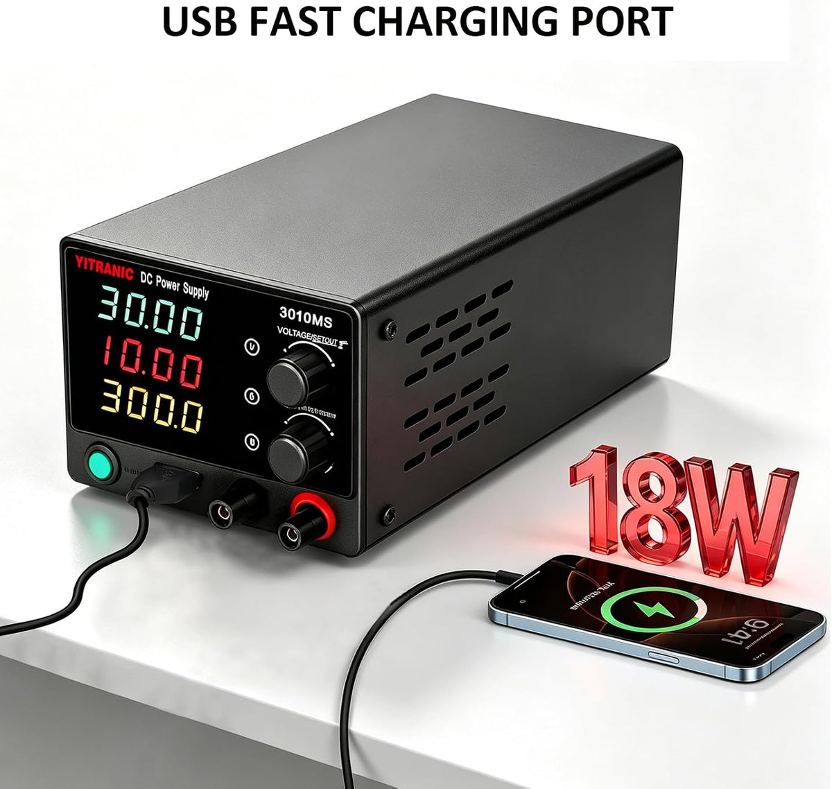 DC Bench Power Supply Variable 0-32V 0-10.1A Lab Source with 4-Digit LED