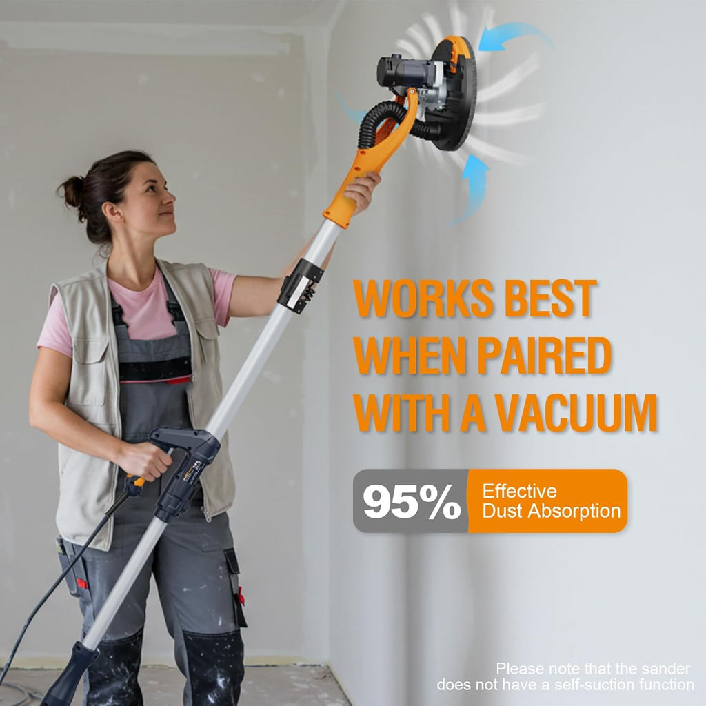 Drywall Sander, Lightweight Popcorn Ceiling Removal Tool, 5 Variable Speed Foldable Telescopic Electric Drywall