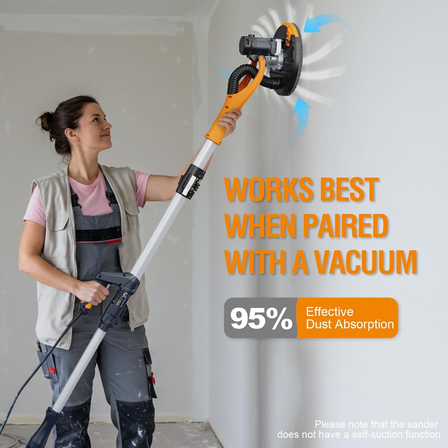 Drywall Sander, Lightweight Popcorn Ceiling Removal Tool, 5 Variable Speed Foldable Telescopic Electric Drywall