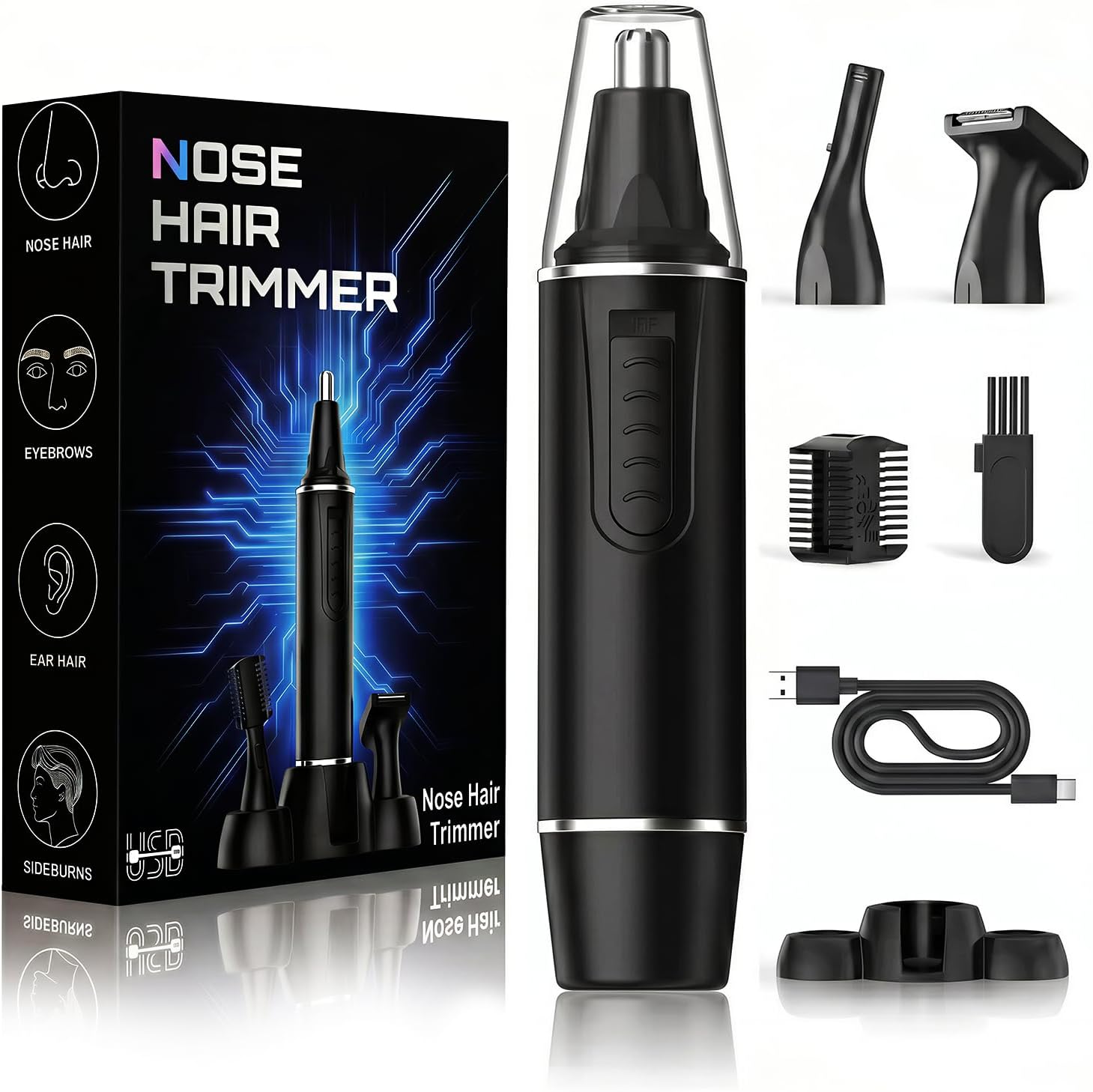 Nose Hair Trimmer for Men,Rechargeable 3-in-1 Professional Painless Eyebrow & Facial Hair Trimmer for Men