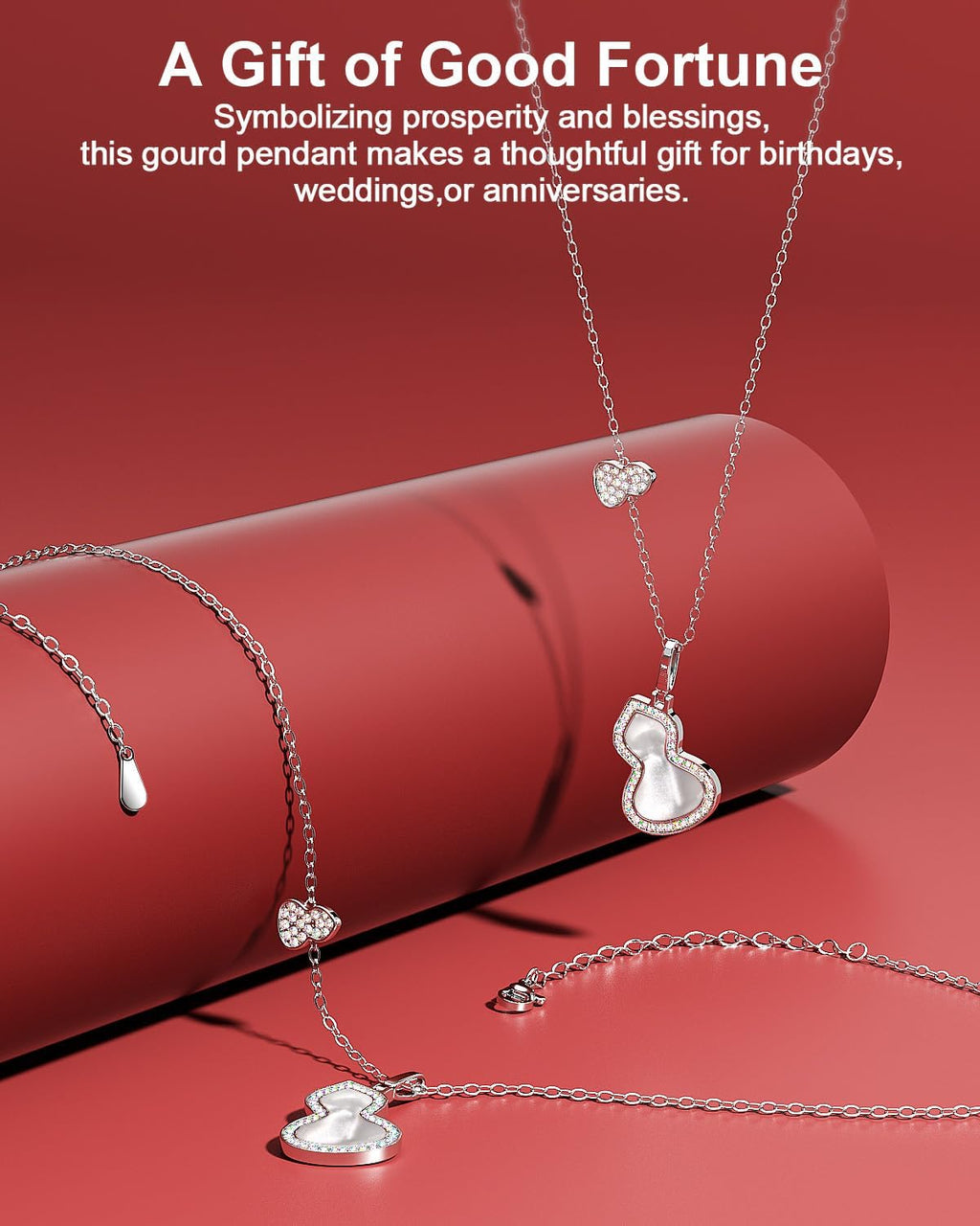 18K Gold Plated Sterling Silver Gourd Pendant Necklace for Women,Dainty Pendant Charm Necklace Adjustable Chain