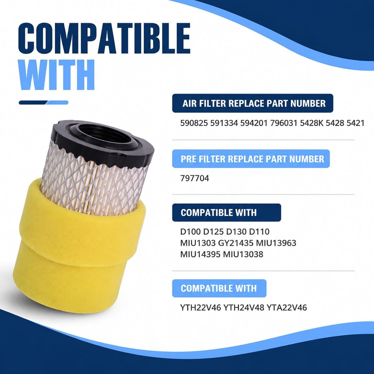 Podoy 796031 Air Filter with 797704 Pre Filter for Lawn Mower Tractor