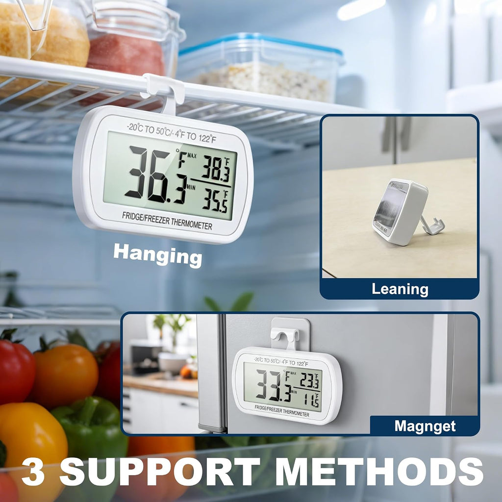 Waterproof Refrigerator Fridge Thermometer, Digital Freezer Room Thermometer, Max/Min Record Function Large LCD