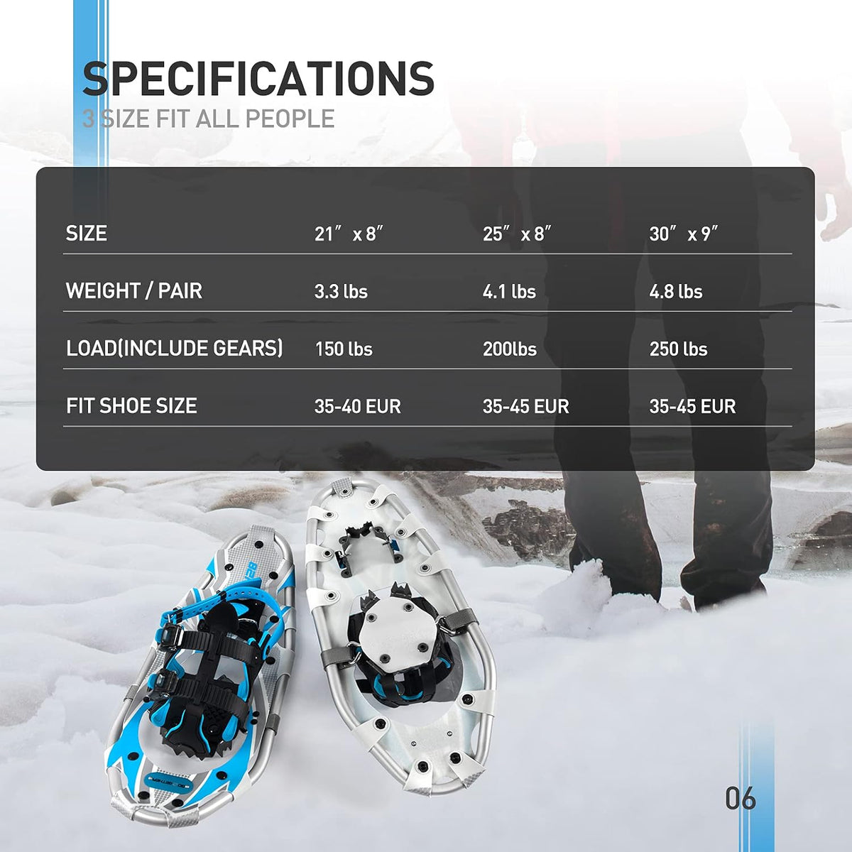 G2 21/25/30/36 Inches Light Weight Snowshoes with Trekking Poles, Tote Bag, Special EVA Padded Ratchet Binding, Heel