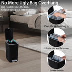 Small Bathroom Trash Can with Lid, 3.2 Gallon Slim Step Trash Can, Black