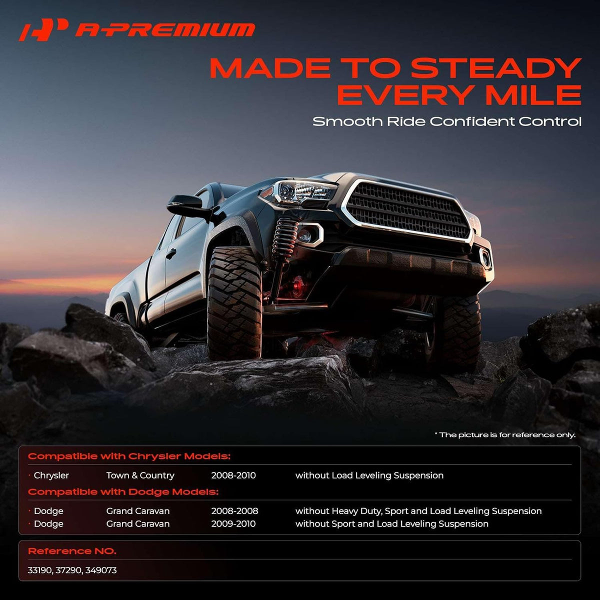A-Premium Rear Shock Absorbers, Set of 2 - Compatible with Dodge, Chrysler