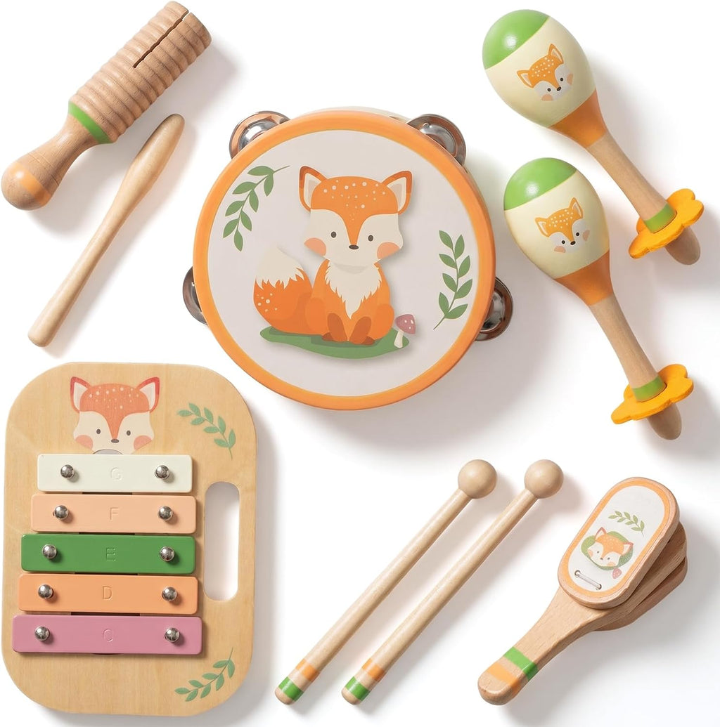 Wooden Musical Instruments Set for Toddlers 1-3, Montessori Toys | Natural Wood Percussion Instruments Xylophone Gift