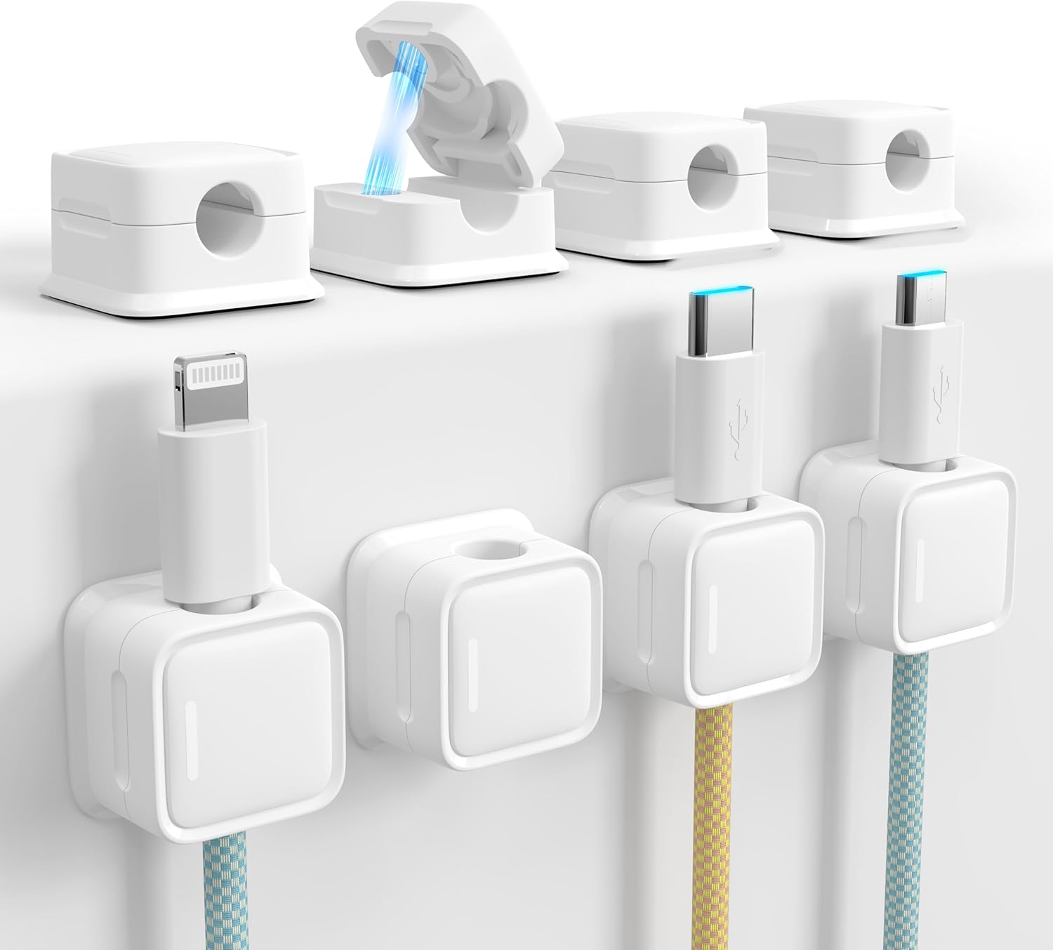 Cord Organizer Holder, 8 Pack Magnetic Desk Cable Clips Management, Hide Phone Charging Cable Keeper, Strong Adhesive