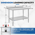 Stainless Steel Prep Table 30''x48'' Workbench with Backsplash