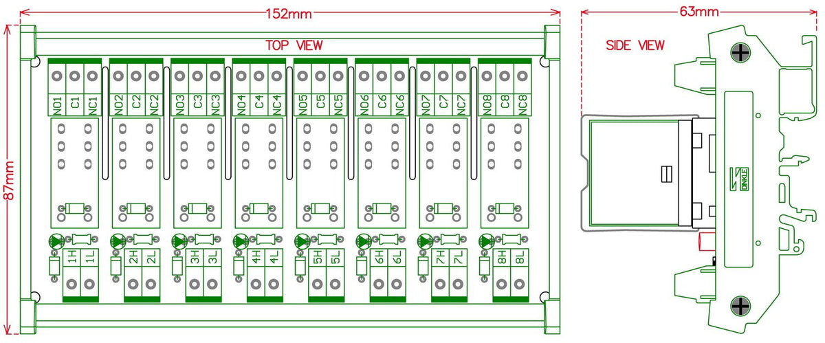 Electronics-Salon DIN Rail Mount AC/DC 24V Control 8 SPDT 16Amp Pluggable Power Relay Module, G2R-1-E