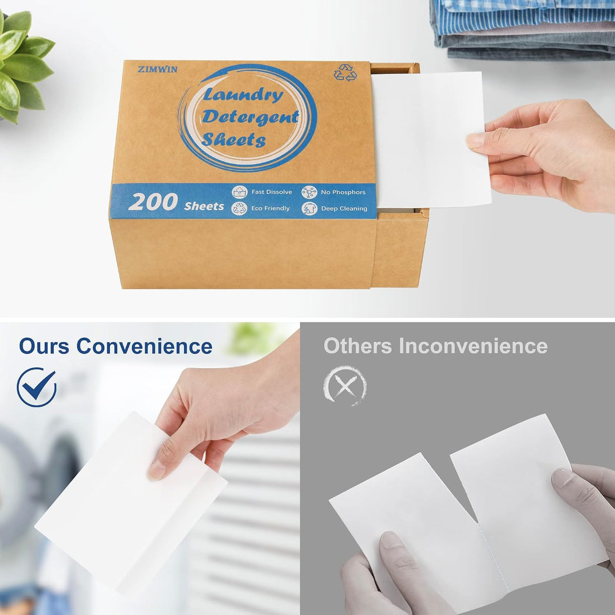 Laundry Detergent Sheets 200 Sheets, Fragrance-Free, Eco-Friendly, Plastic-Free, Hypoallergenic, Liquidless Washing