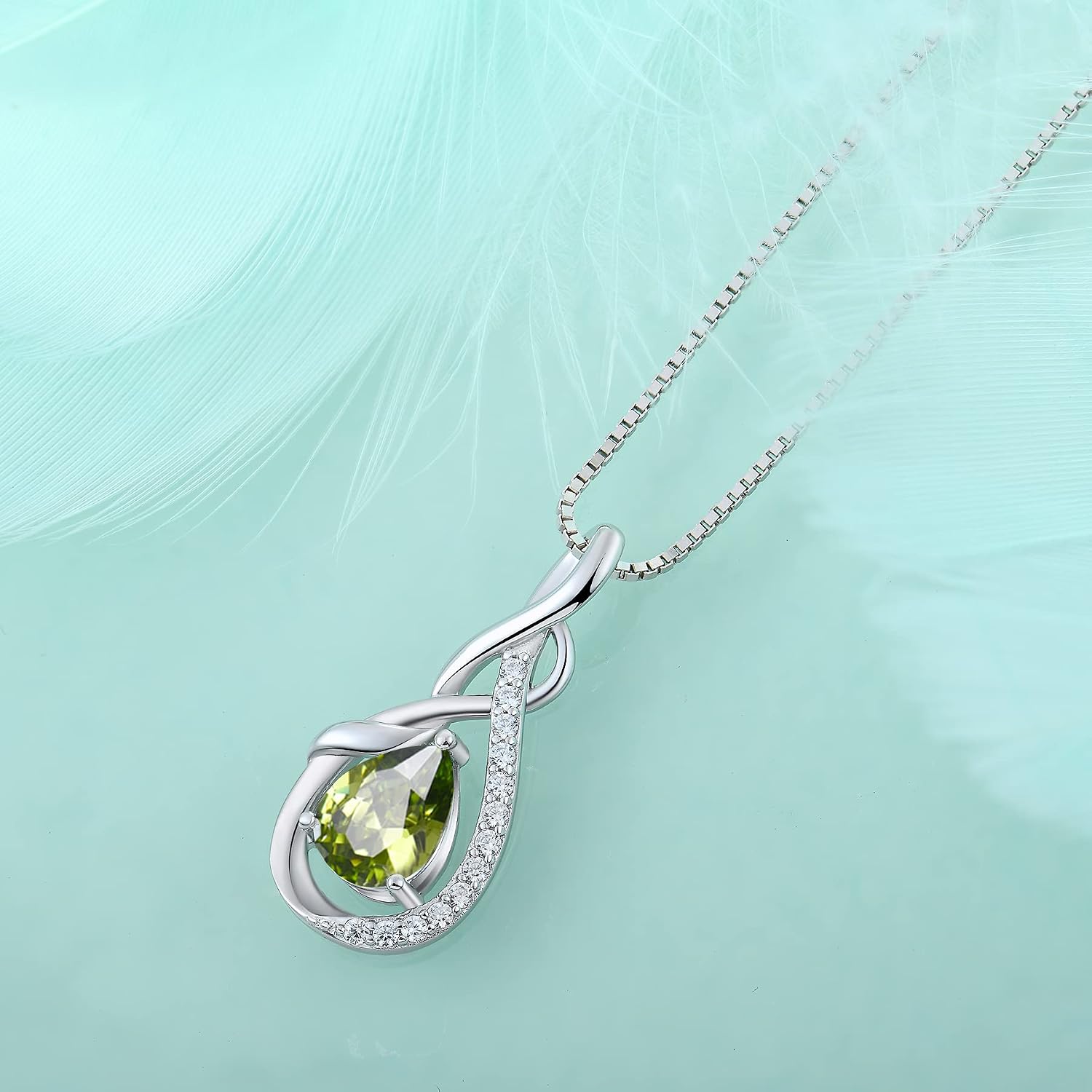 Infinity Teardrop Pendant Necklace for Women 925 Sterling Silver Birthstone Jewelry