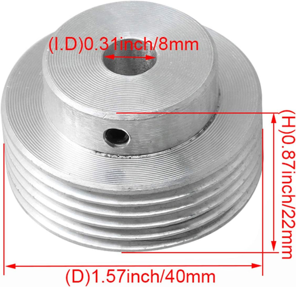 Aluminum Multi-Ribbed Belt Pulley V-Belt Pulley OD 40mm Silver (Inner Hole 8mm)