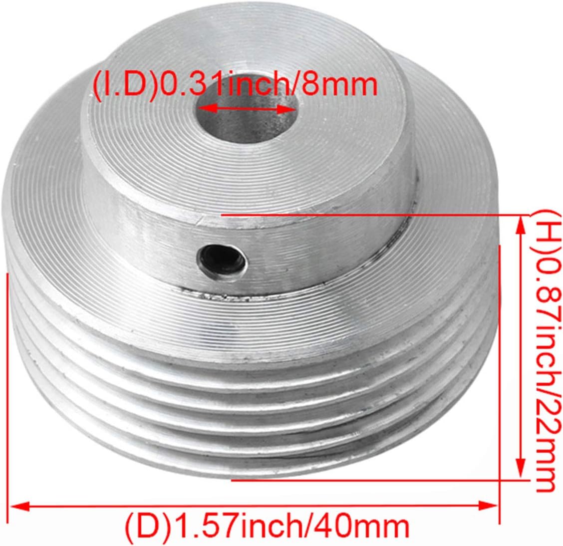 Aluminum Multi-Ribbed Belt Pulley V-Belt Pulley OD 40mm Silver (Inner Hole 8mm)