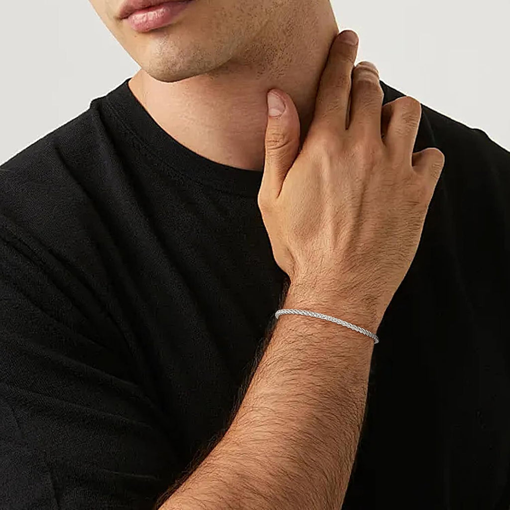 925 Sterling Silver Bracelet for Men, 3MM Wheat Chain Bracelets | 3MM Wheat Chain Bracelets 7/7.5/8/9 Inches, Diamond