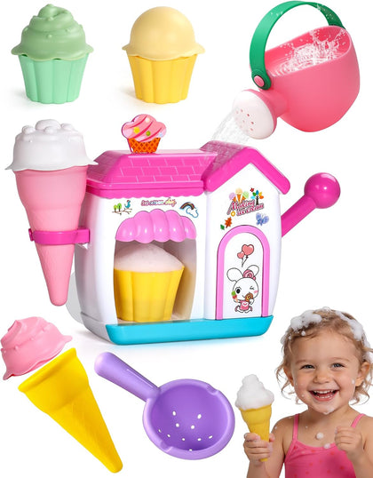 Bath Toys for Kids Ages 4-8 Ice Cream Foam Maker Play Set | Bubble Pretend Play Cake Set Bath Toys for Toddlers 3-5