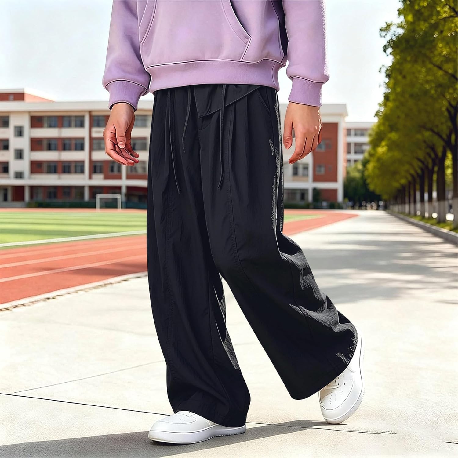 Girls Wide Leg Casual Pants Elastic Waist Hiking Cargo Pant | Teen Lightweight Quick Dry Sweatpants, Y2K Hip Hop