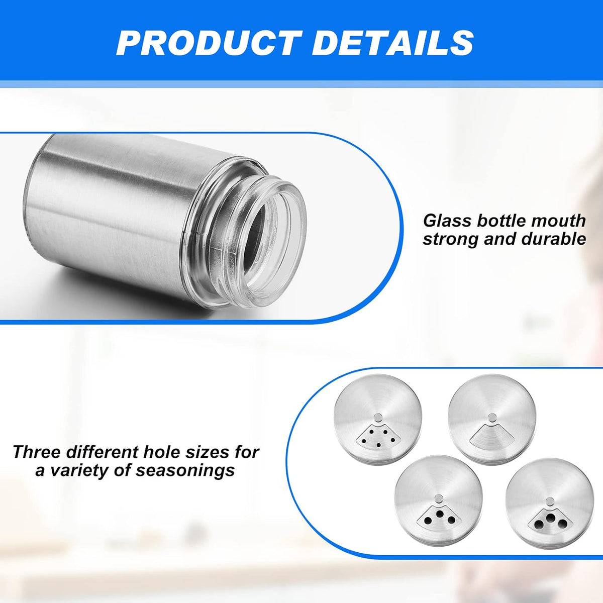 24 Pcs Salt and Pepper Shakers Stainless Steel Spice Shakers with Adjustable Pour Holes and Glass Window 3.4oz Salt