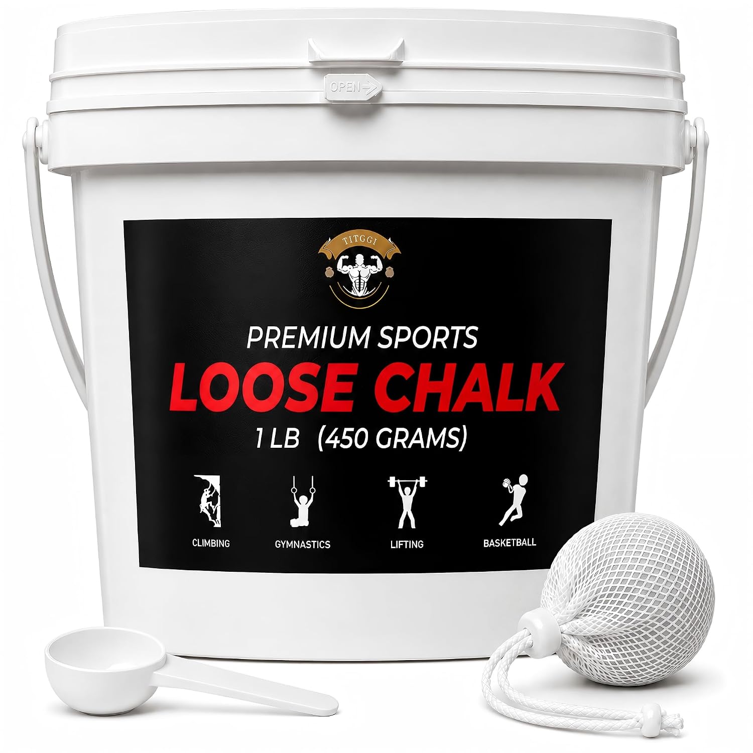 1 lb Gym Chalk Bucket with Chalk Ball, Pure Magnesium Carbonate | Pure Magnesium Carbonate with Loose Chalk and Chalk