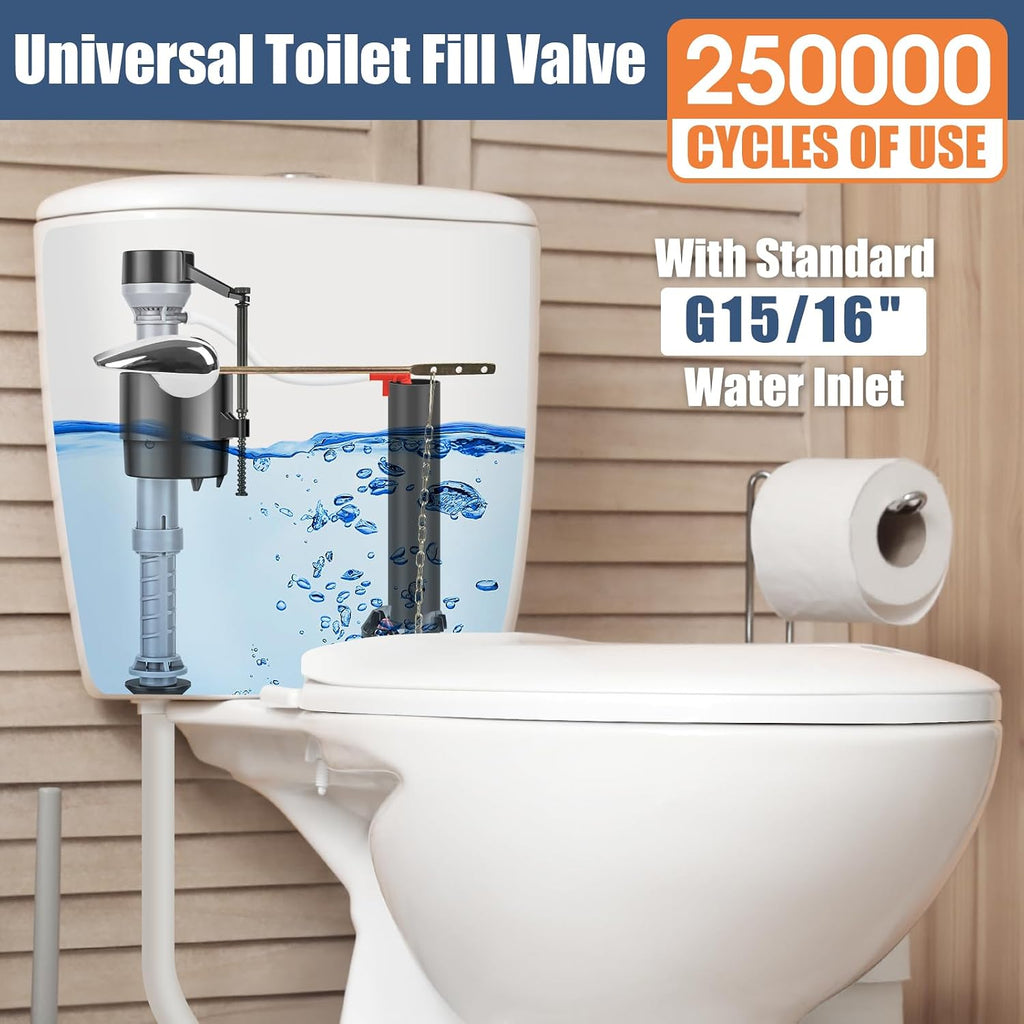 Universal Toilet Flusher Replacement Kit, Water-Saving & Height Adjustable Fill Valve, 2-Inch Flapper, Quiet &