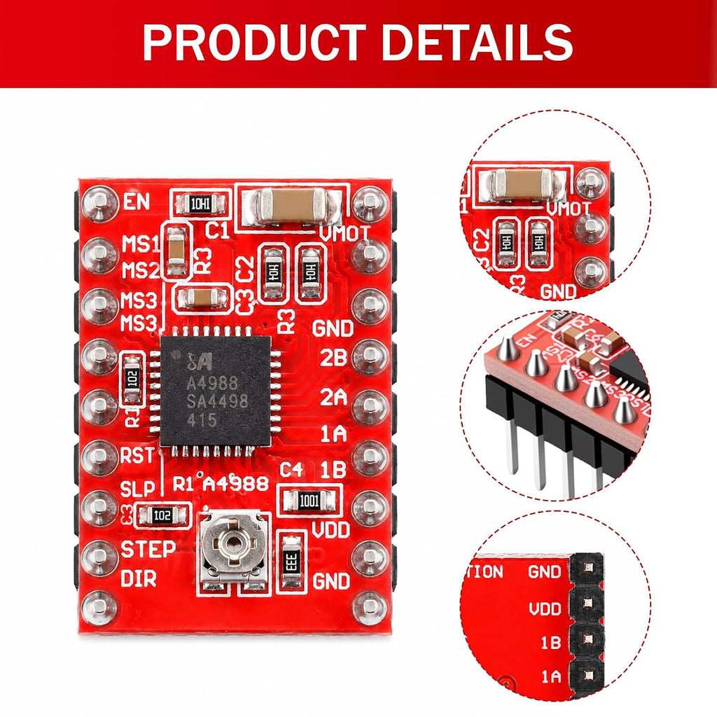 Trinkrittey 5 Pcs A4988 Stepper Motor Driver Module with Heat Sink