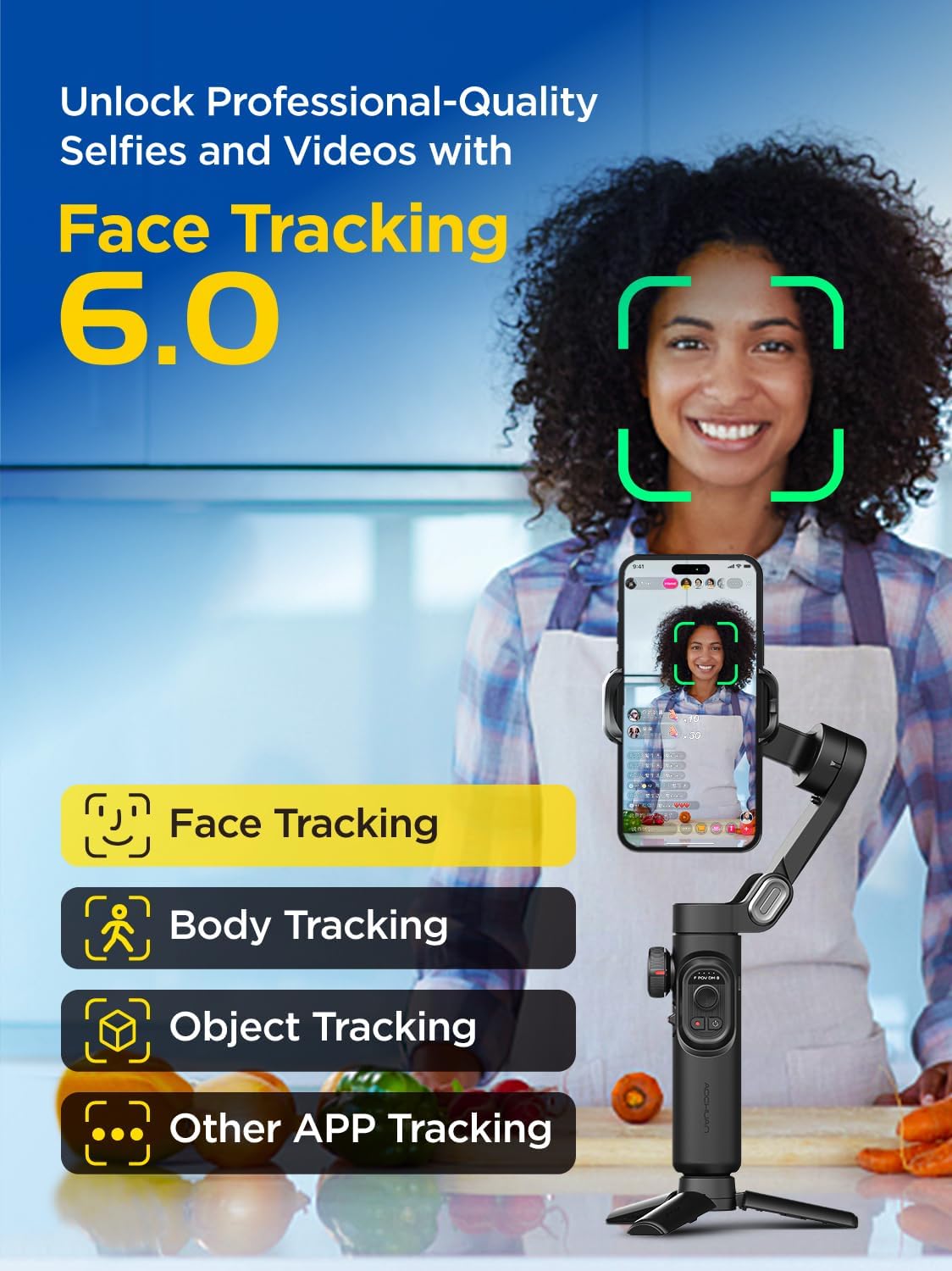 Smart XE w/Focus/Object Track Gimbal Stabilizer for iPhone Gimbal | Foldable Handheld Phone Stabilizer for Video
