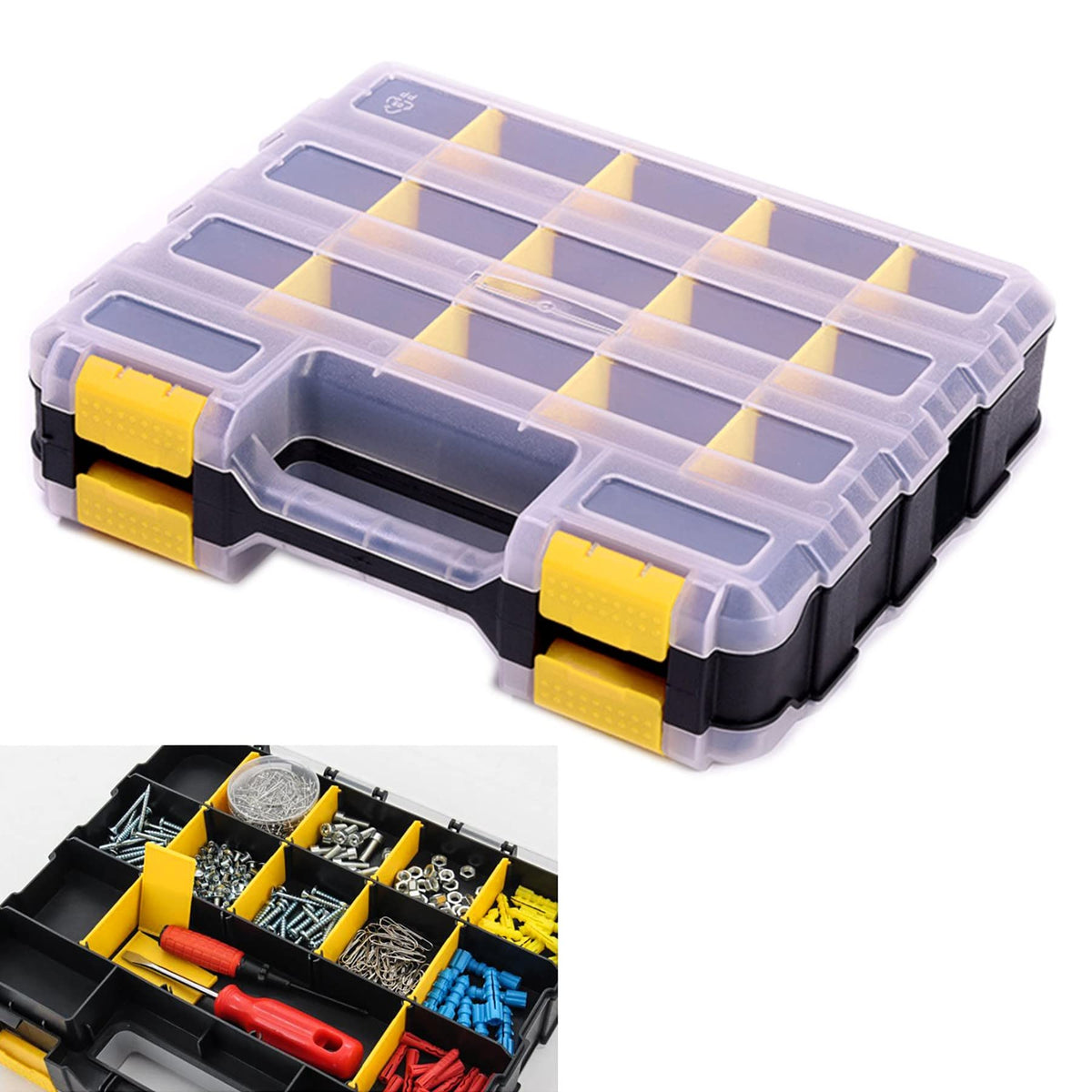 Tools Organizer Box Small Parts Storage Box 34-Compartment Double Side Hardware Organizers with Removable Plastic