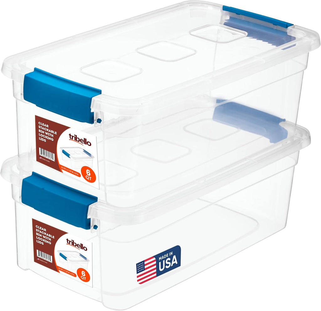 Clear Plastic Storage Bins with Lids Stackable Storage Bins (6 Quart)