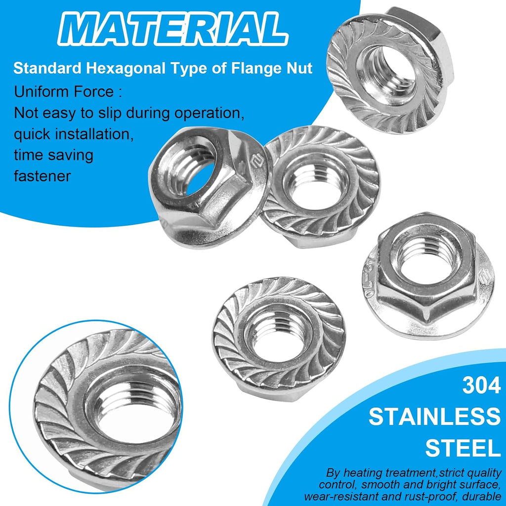 10 Pcs M10 x 1.5mm Serrated Flange Hex Nuts, 304 Stainless Steel