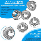 10 Pcs M10 x 1.5mm Serrated Flange Hex Nuts, 304 Stainless Steel