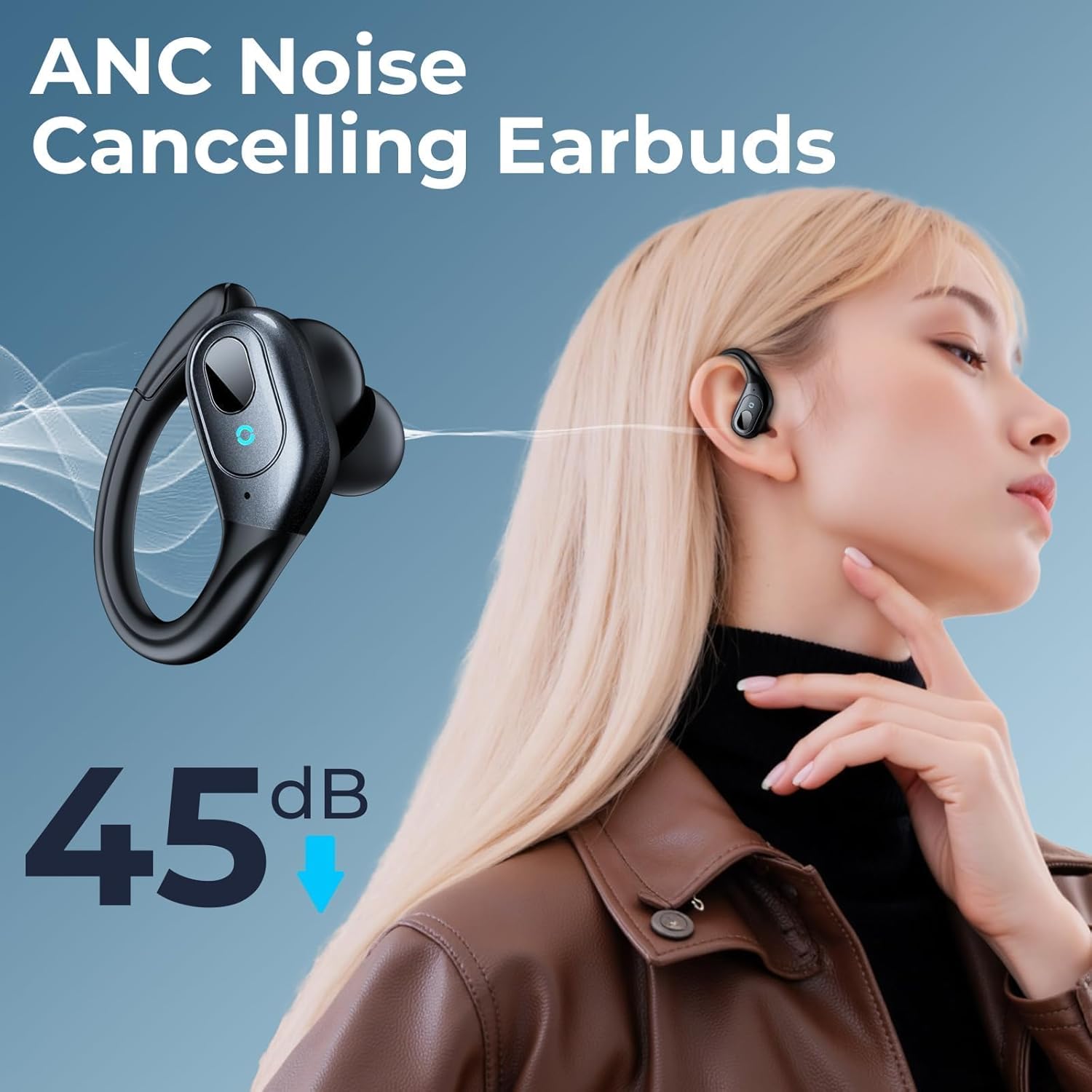 Active Noise Cancelling Earbuds Wireless Bluetooth Headphones Ear Buds 90Hrs Playback Stereo Bass Earphones with Mic