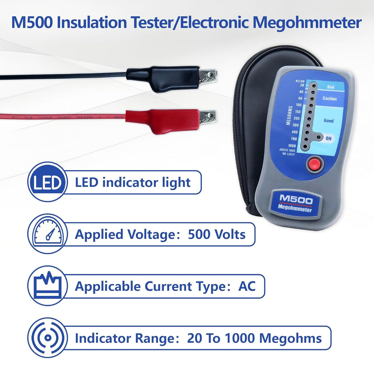 M500 Insulation Megohmmeter Compatible with Supco M500, 0 to 1000MΩ