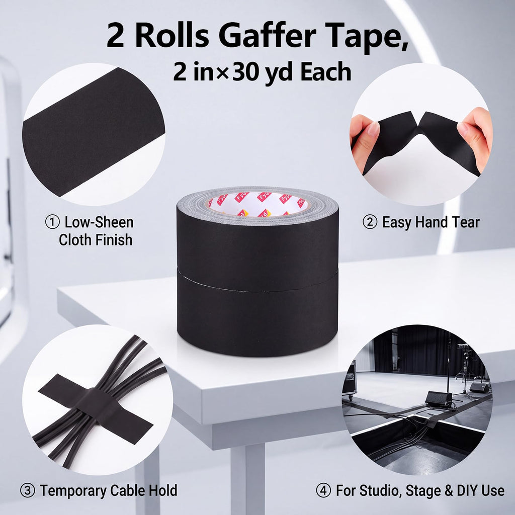 2 Pack Gaffers Tape, 2'' x 30 yd (60 Yds Total), 11 Mil Gaffer Tape