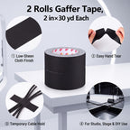 2 Pack Gaffers Tape, 2'' x 30 yd (60 Yds Total), 11 Mil Gaffer Tape
