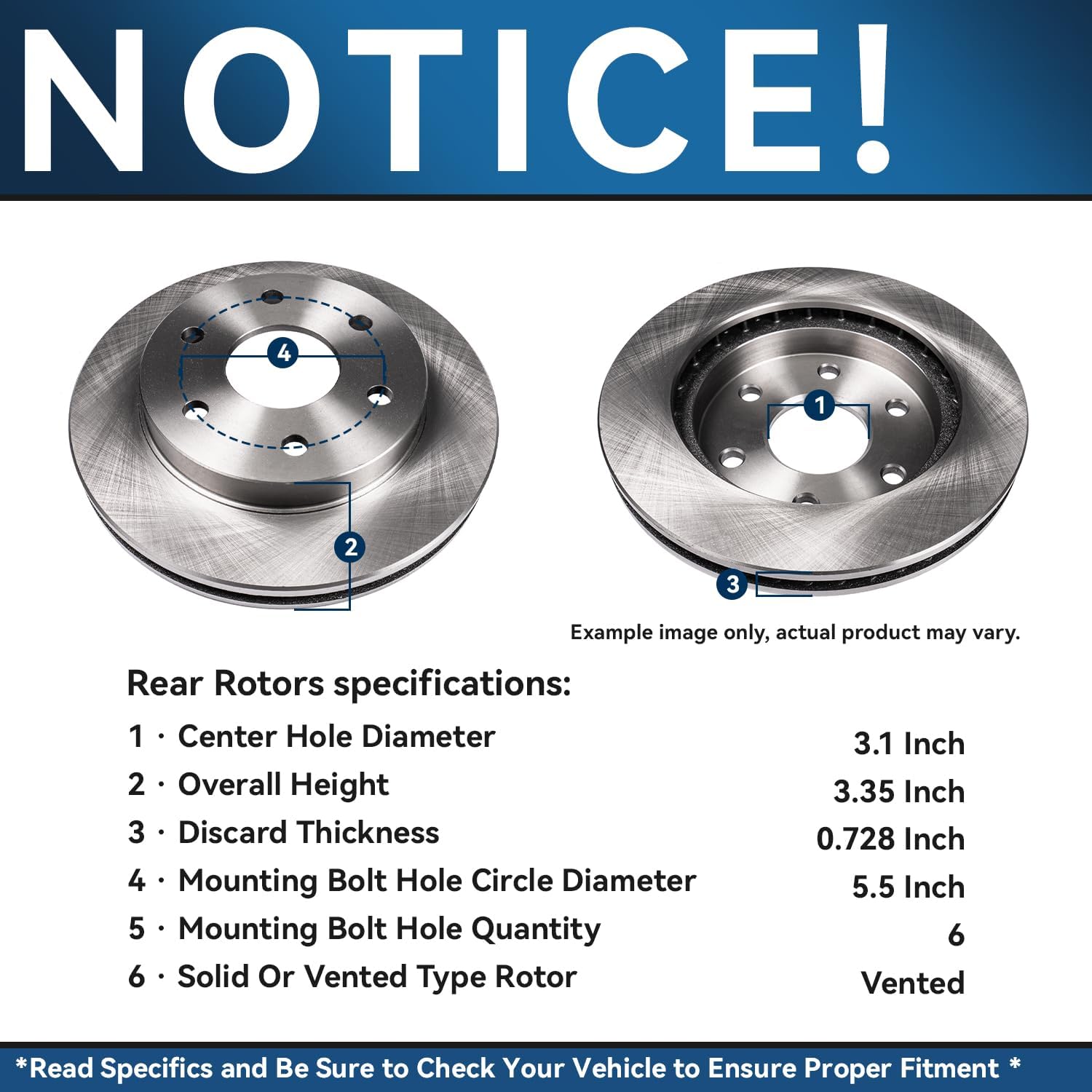 Rear Brake Kit for Chevrolet GMC Silverado Sierra 1500 Tahoe | Yukon Astro Safari [6-Lug] Replacement Brakes Rotors