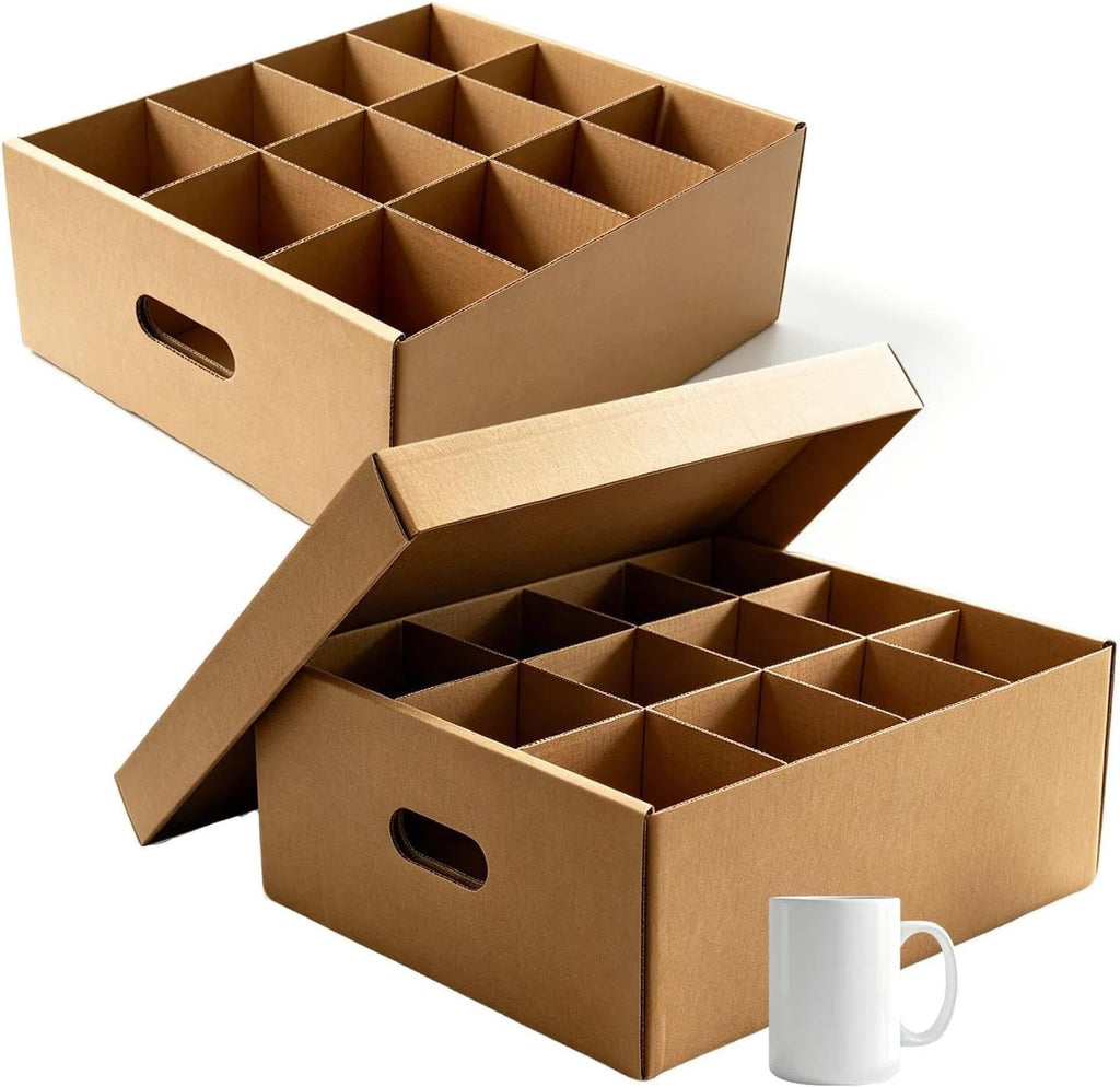 Cup & Mug Moving Boxes for Short Coffee Mugs, Tea Cups & Glassware Storage
