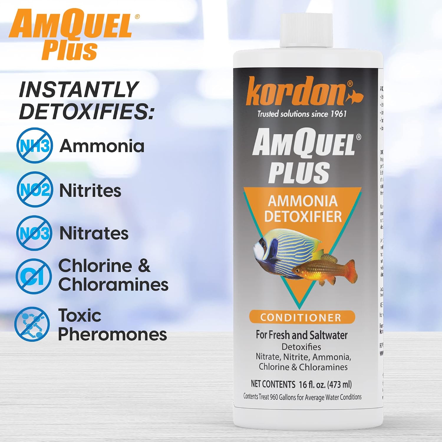AmQuel Plus Aquarium Water Conditioner - Instantly Detoxifies Ammonia, Nitrite, Nitrate, and Chlorine Remover for