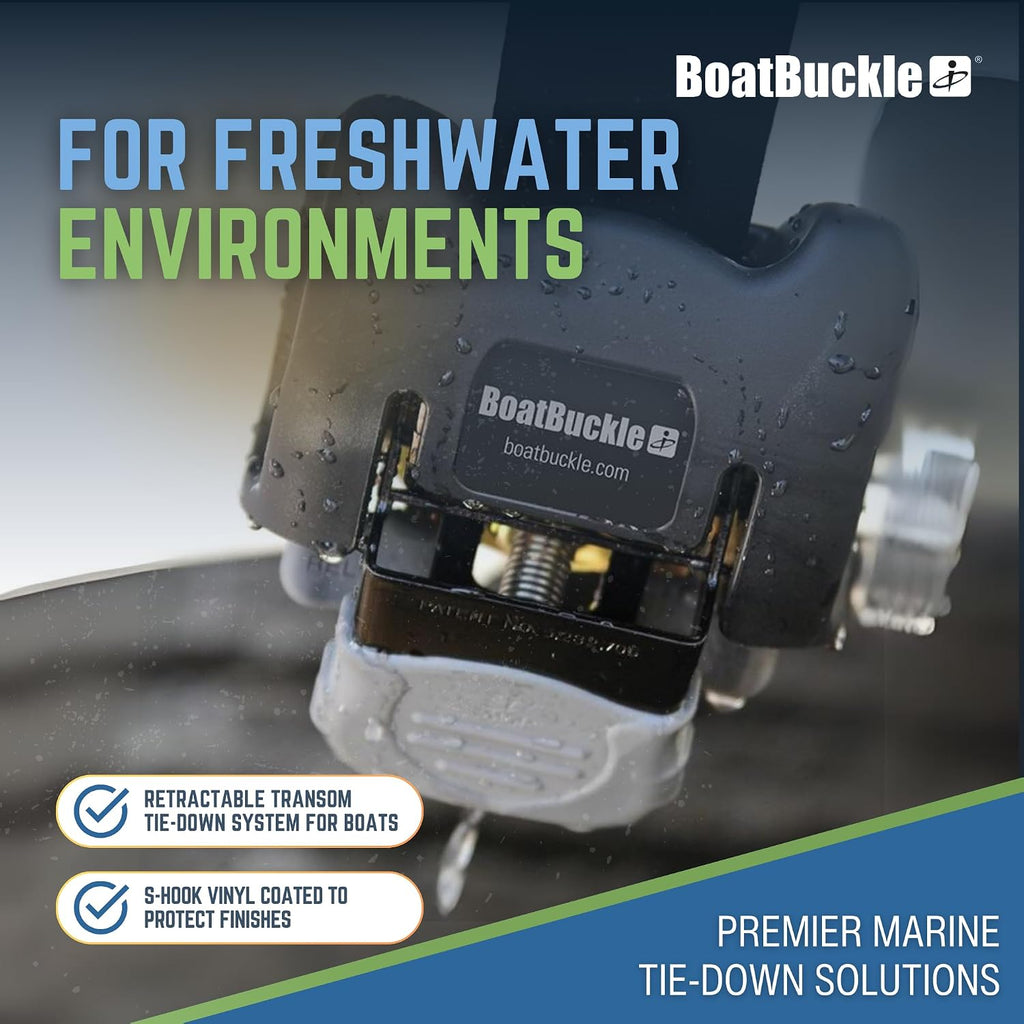 BoatBuckle F14220EC Retractable Transom Tie Down Strap, 2 x 43 in, 1 Count
