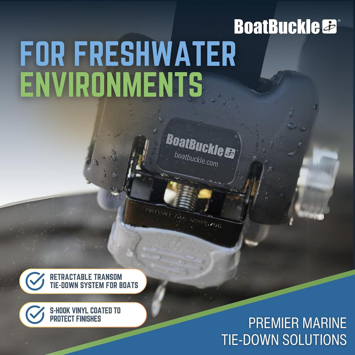 BoatBuckle F14220EC Retractable Transom Tie Down Strap, 2 x 43 in, 1 Count