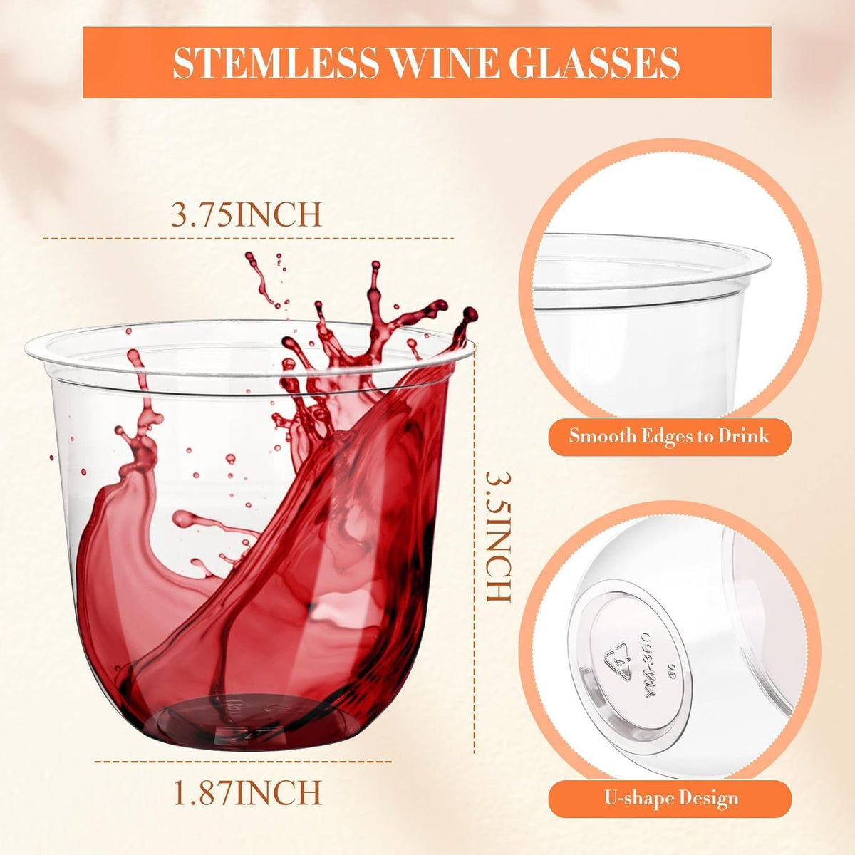 100 Pcs 12oz Plastic Clear Cups, Disposable Wine Cocktail Glasses