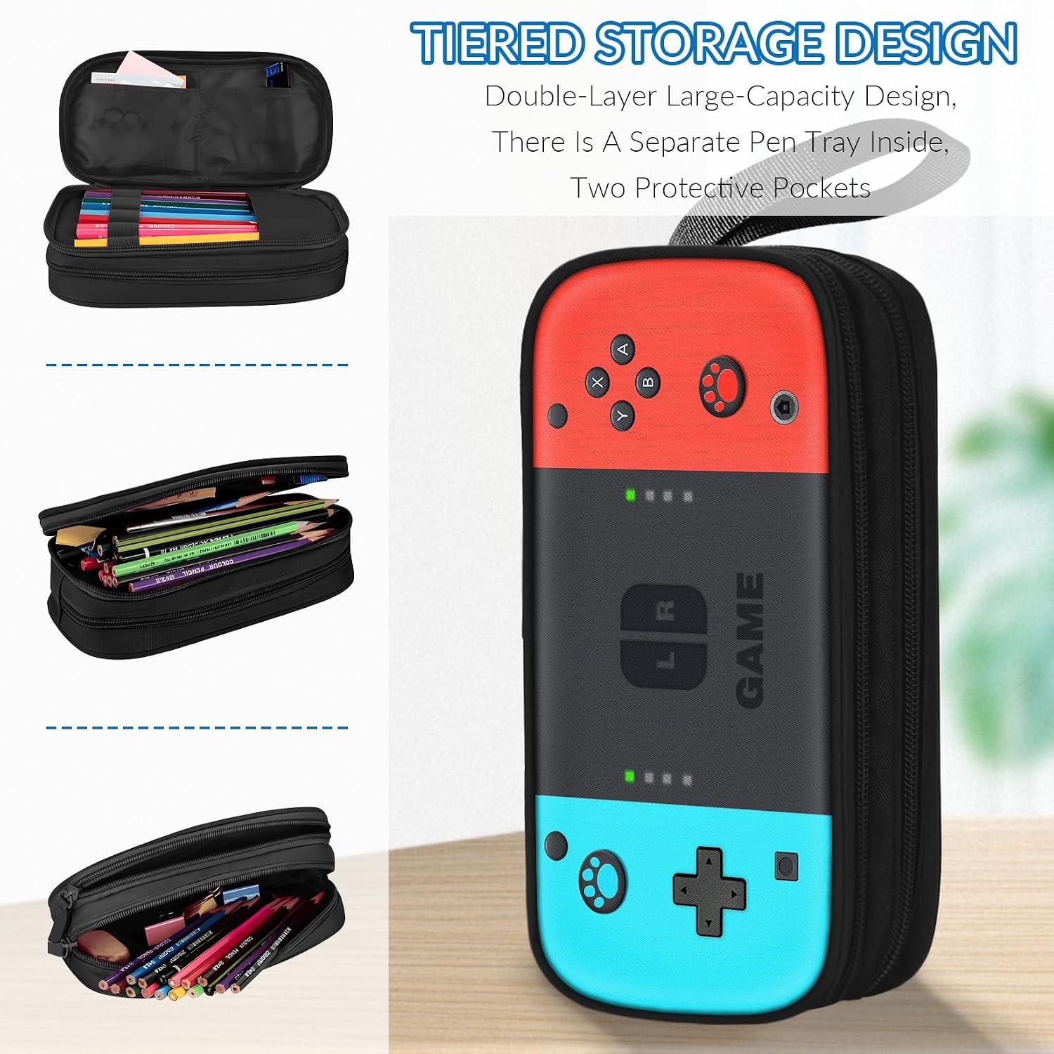 Large Pencil Case for Boys - Boys Pencil Pouch with Zipper Compartments - Big Capacity Pen Box Gamer Pen Bag