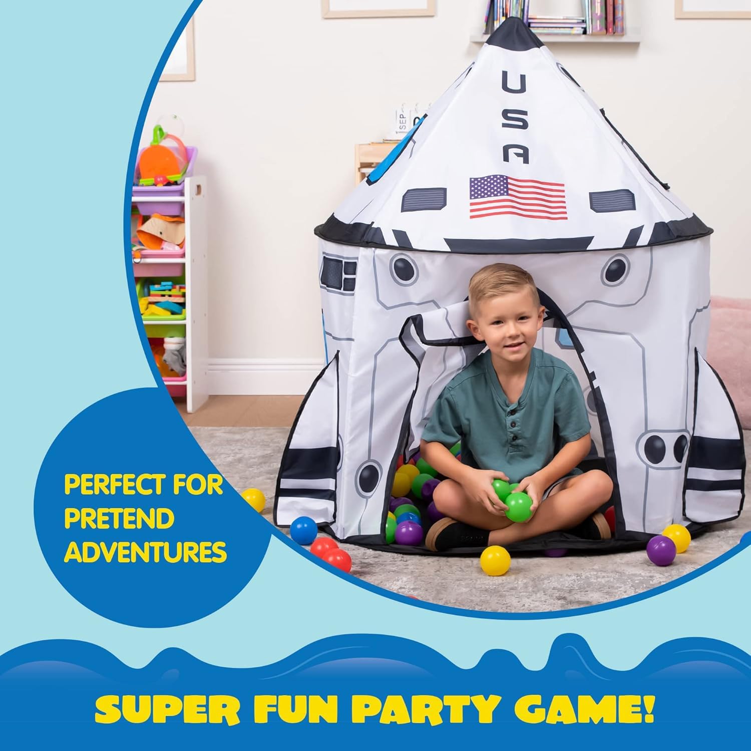 Rocket Ship Play Tent Kids Spaceship Playhouse Tent Set Indoor Outdoor Easy Assembly Play Tent