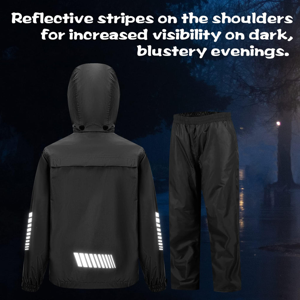 Kids Rain Gear Youth Boys Rain Jacket Pants Black 8-10 Yr