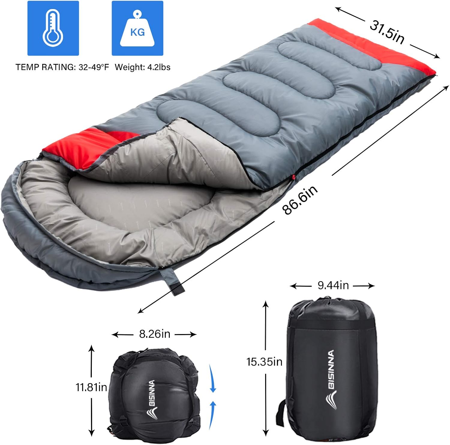 Sleeping Bag with Pillow - 4 Season Backpacking Sleeping Bag Lightweight Waterproof Warm and Washable for Adults