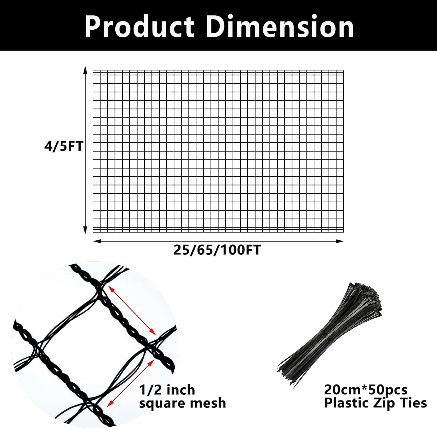 Deer Fence Netting 5x100ft Plastic Mesh Netting for Garden Protection