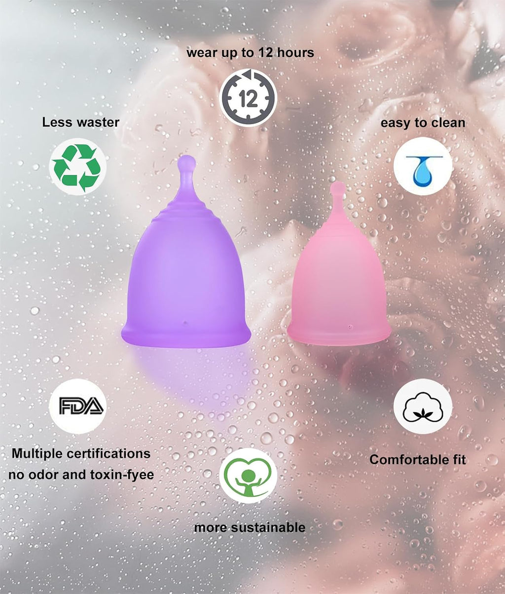 Menstrual Cups with Collapsible Storage Cup, Leak-Proof Design with Medical Grade Silicone Period Cups Reusable