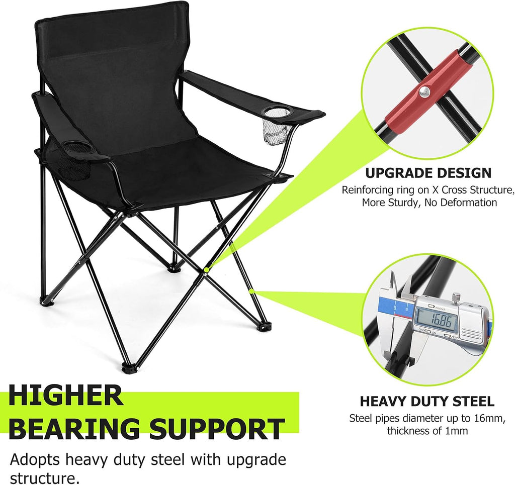 Camping Lawn Chairs & Table Set, Large Beach Chairs for Outside | Portable Folding Camp Chair for Adults, Heavy Duty