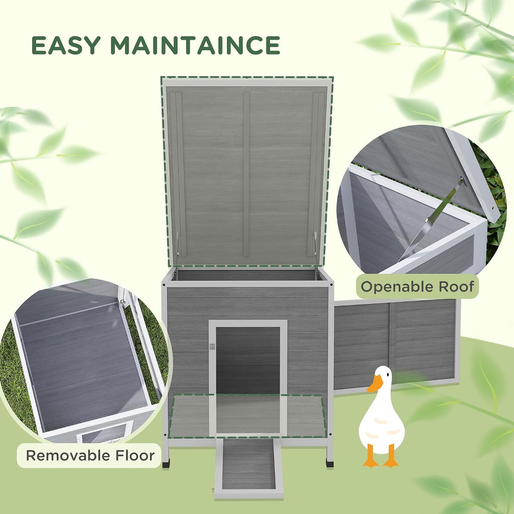 Duck Coop, Wooden Chicken House Rabbit Hutch with Openable Roof, Removable Floor, Double Doors, Ramp, Duck House for