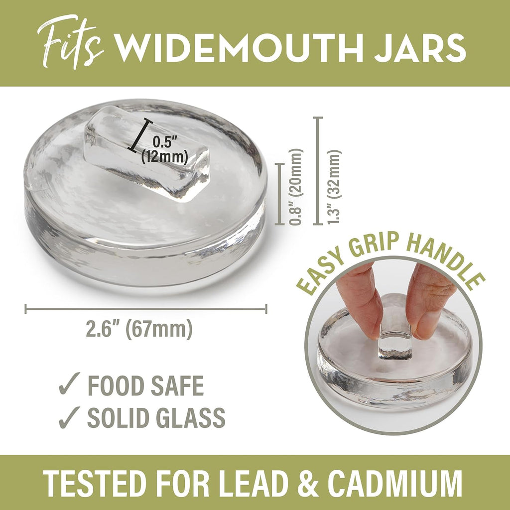 Glass Fermentation Weights for Wide Mouth Mason Jars — Set of 4, Easy Lift Handles — for Sauerkraut, Kimchi, Pickles
