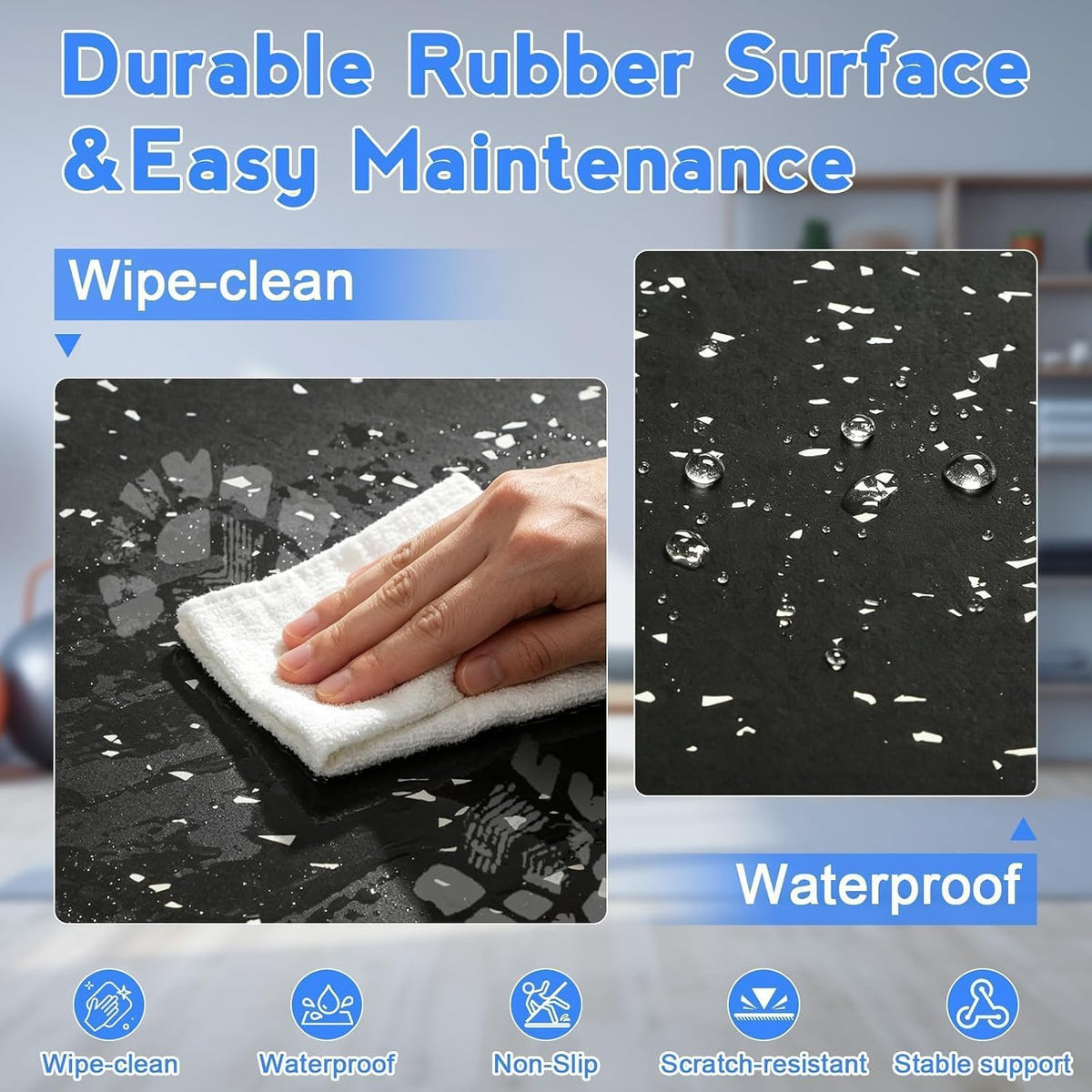 0.56" Thick Rubber Top 12 Tiles Gym Flooring for Home Gym Interlocking Foam